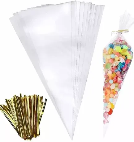 Bolsas Cono Transparentes + Amarras Cumpleaños