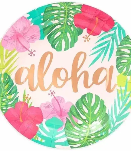 Platos Grandes Desechables Hawaiano Aloha
