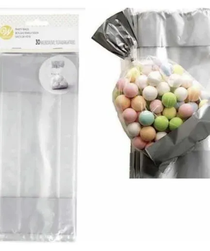 30 Bolsas Celofán Color Plateado Wilton