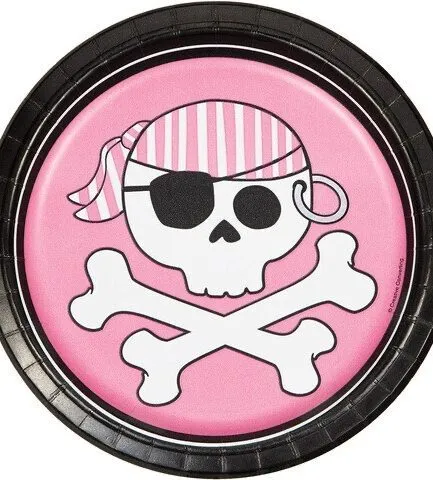 Platos Pirata Calavera Rosado