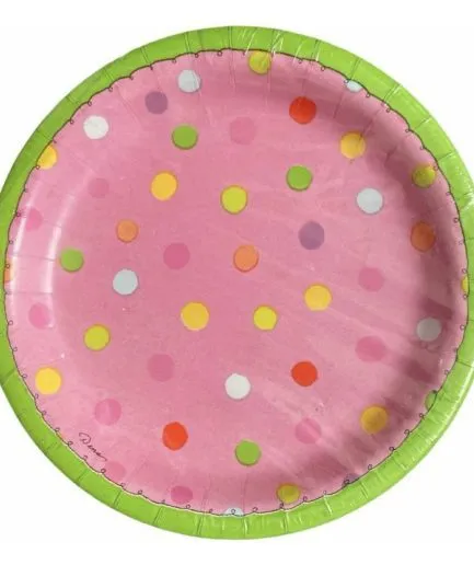 Platos Cumpleaños Puntos Rosado