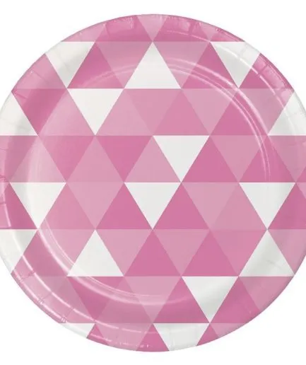 Platos Cumpleaños Figuras Geométricas Rosado