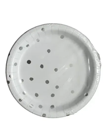 Platos Cumpleaños Blanco Plateado