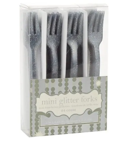 24 Mini Tenedores Silver Glitter