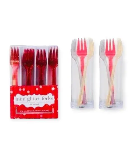 Mini Tenedores Rojos Glitter