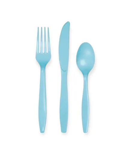 24 Cubiertos Color Celeste