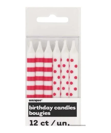 12 Velas Blancas Polka y Líneas