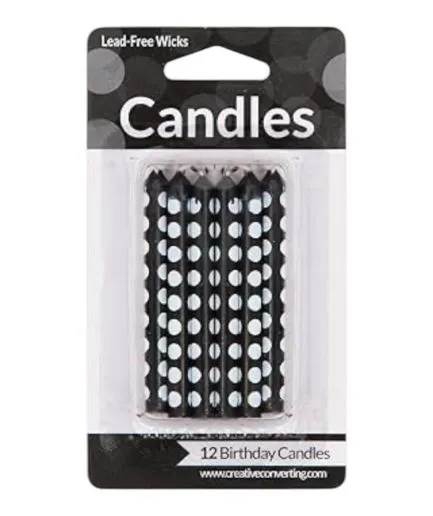 12 Velas Negro Polka