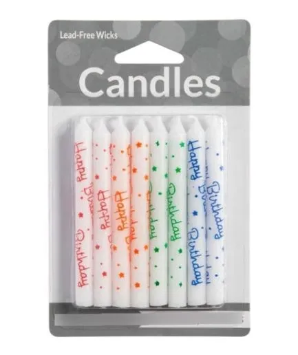 8 Velas Blancas Happy Birthday